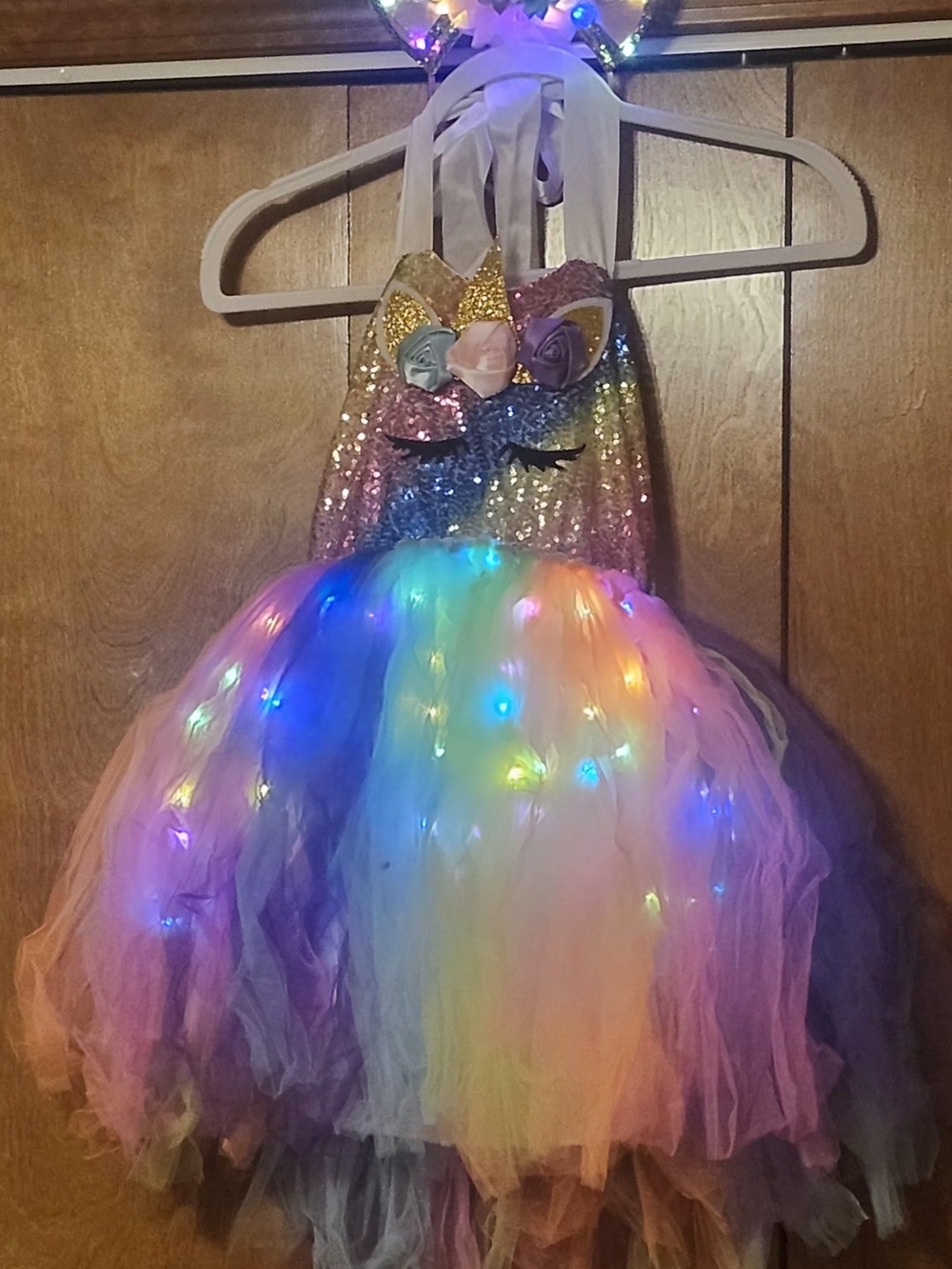 Light-Up Rainbow Unicorn Tutu Dress for Girls - Pink Multicolor